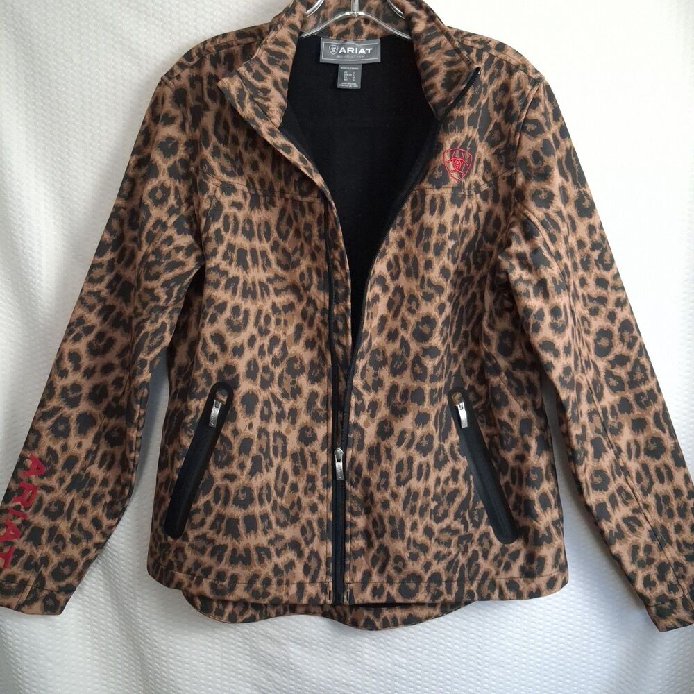 ARIAT Women's Lila Leopard Print New Team Softshell Jacket Coat Red Logo Size L